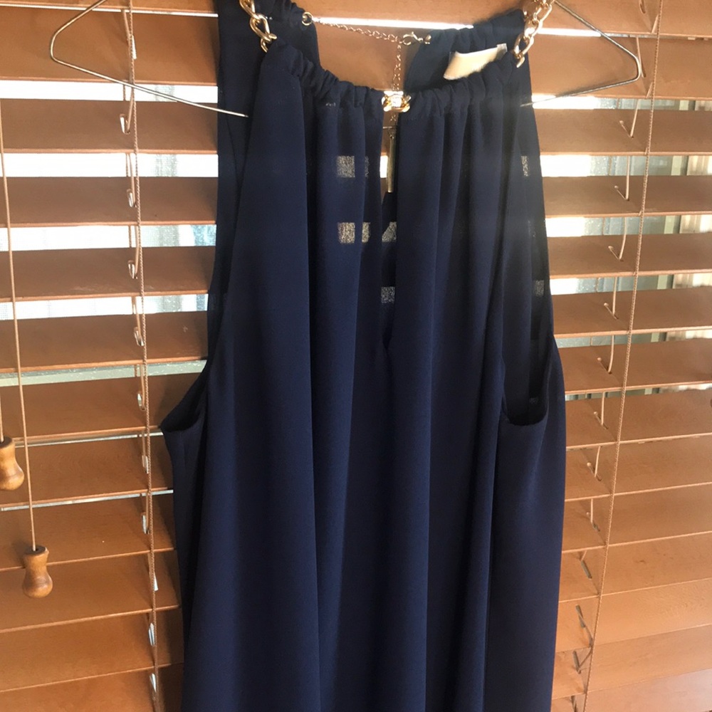 MICHAEL Michael Kors blue halter with gold tone chain detail size m